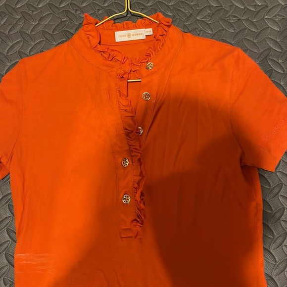 TORY BURCH Button down short sleeve top Size XS Orange - Picture 3 of 4